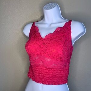 Pink Lace Cropped Tank Top/ Longline Bralette
